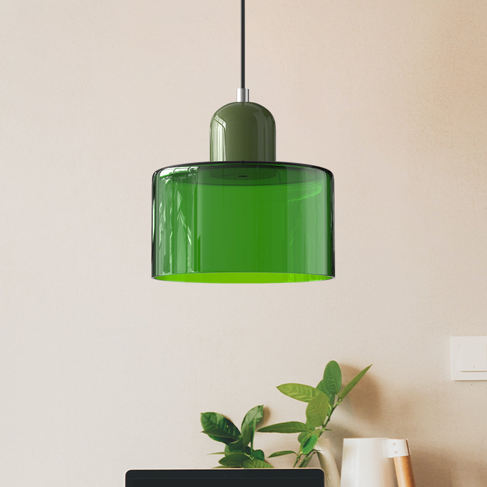 Elegant glasspendellampe med Bauhaus-design, justerbar oppheng, tilgjengelig i flere farger. Perfekt for moderne interiør.
