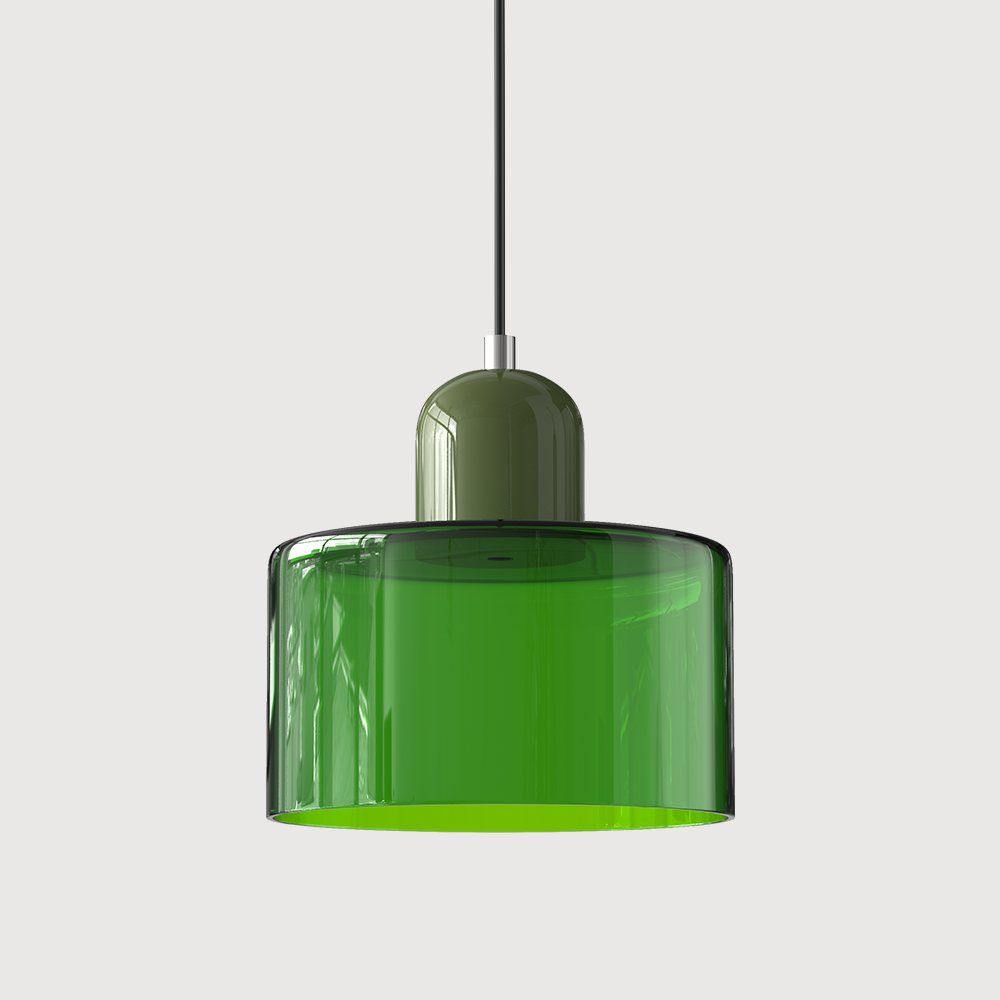 Elegant glasspendellampe med Bauhaus-design, justerbar oppheng, tilgjengelig i flere farger. Perfekt for moderne interiør.