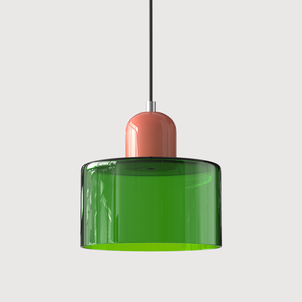 Elegant glasspendellampe med Bauhaus-design, justerbar oppheng, tilgjengelig i flere farger. Perfekt for moderne interiør.