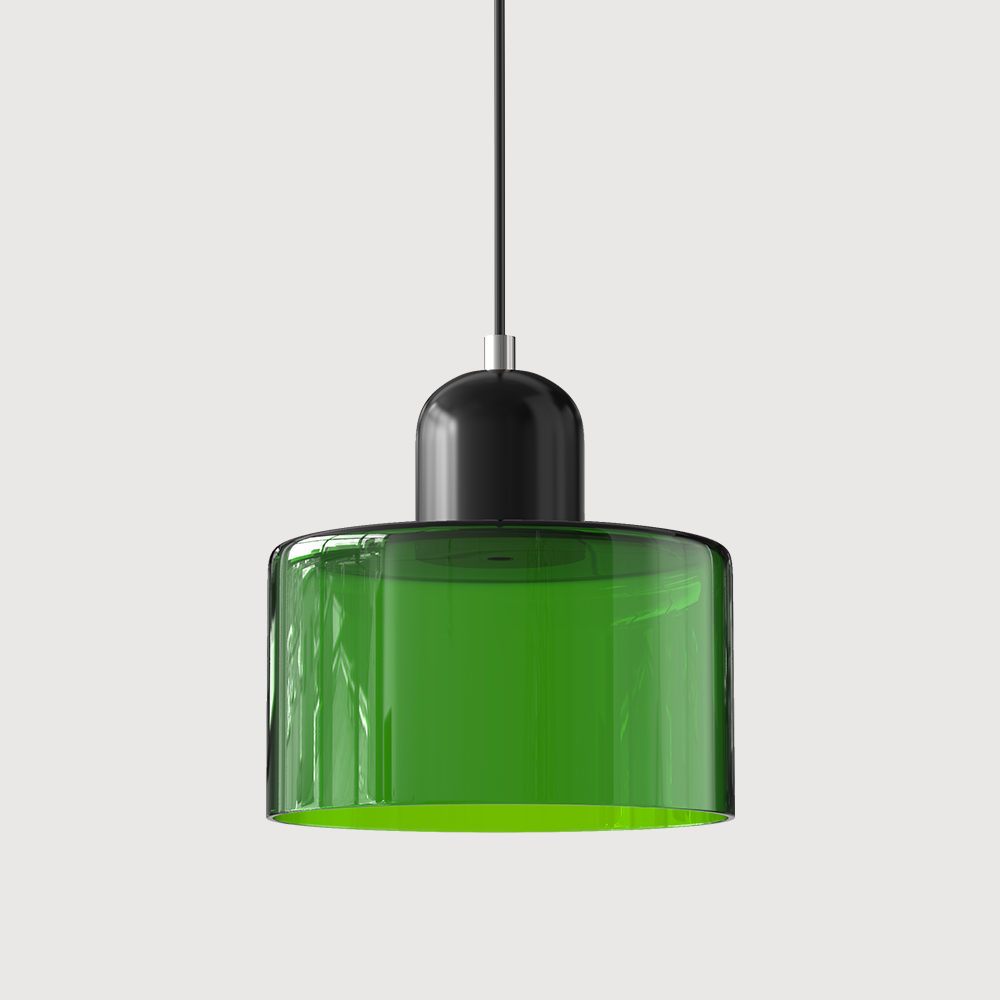 Elegant glasspendellampe med Bauhaus-design, justerbar oppheng, tilgjengelig i flere farger. Perfekt for moderne interiør.