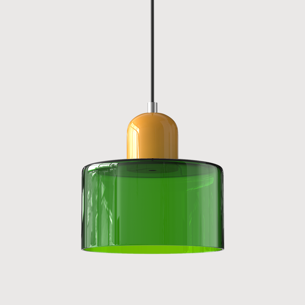 Elegant glasspendellampe med Bauhaus-design, justerbar oppheng, tilgjengelig i flere farger. Perfekt for moderne interiør.