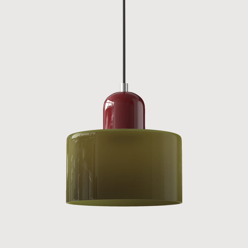 Elegant glasspendellampe med Bauhaus-design, justerbar oppheng, tilgjengelig i flere farger. Perfekt for moderne interiør.