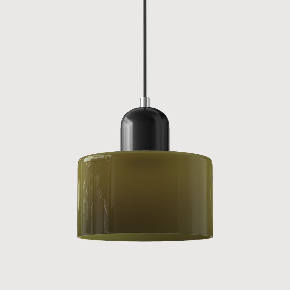 Elegant glasspendellampe med Bauhaus-design, justerbar oppheng, tilgjengelig i flere farger. Perfekt for moderne interiør.
