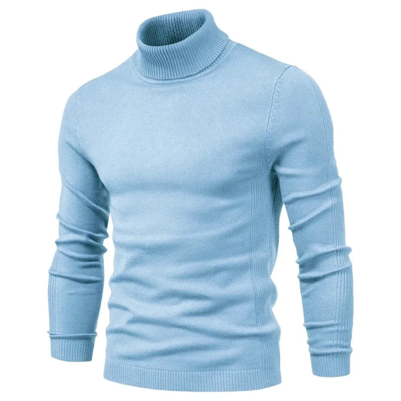 Mann iført herre turtleneck genser og jakke, demonstrerer hvordan genseren kan styles for høst/vinter.
