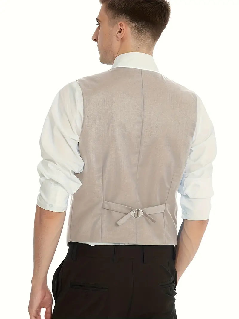 Formell sort herredress med stilig blazer, matchende vest og bukser for menns mote.