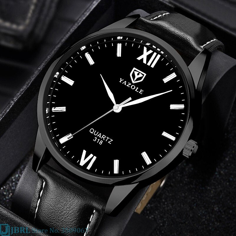 Klassisk armbåndsur for menn, vanntett, med kvartsur og elegant brunt skinnreimdesign.