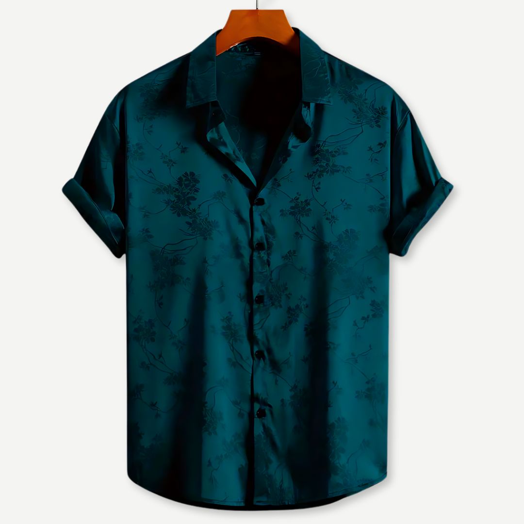 Stilig herreskjorte med unikt brodert blomsterdesign, en elegant og komfortabel bomullsskjorte for sesongen.