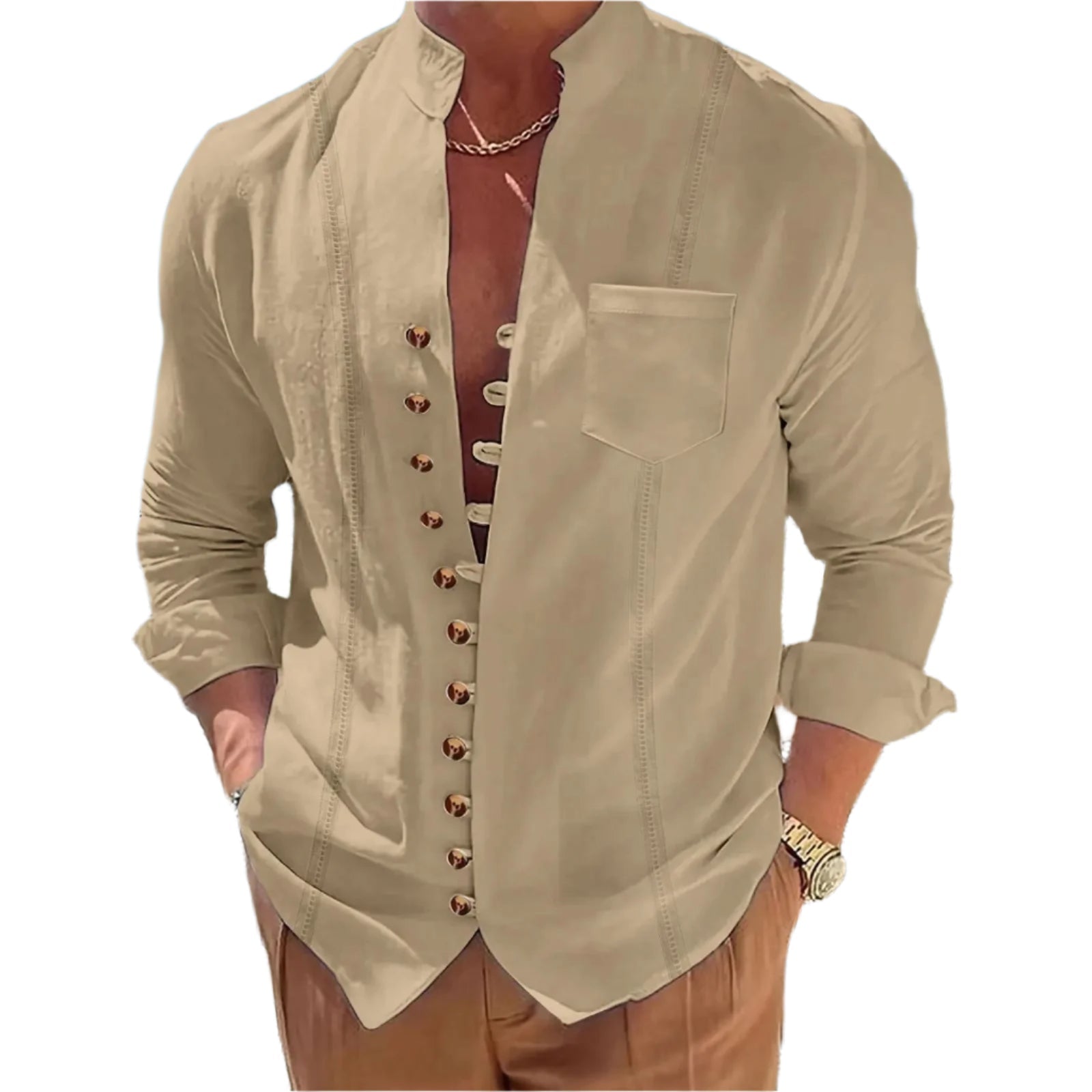 Komfortabel herreskjorte i mykt stoff med elegant ståkrage, ideell for avslappet stil.