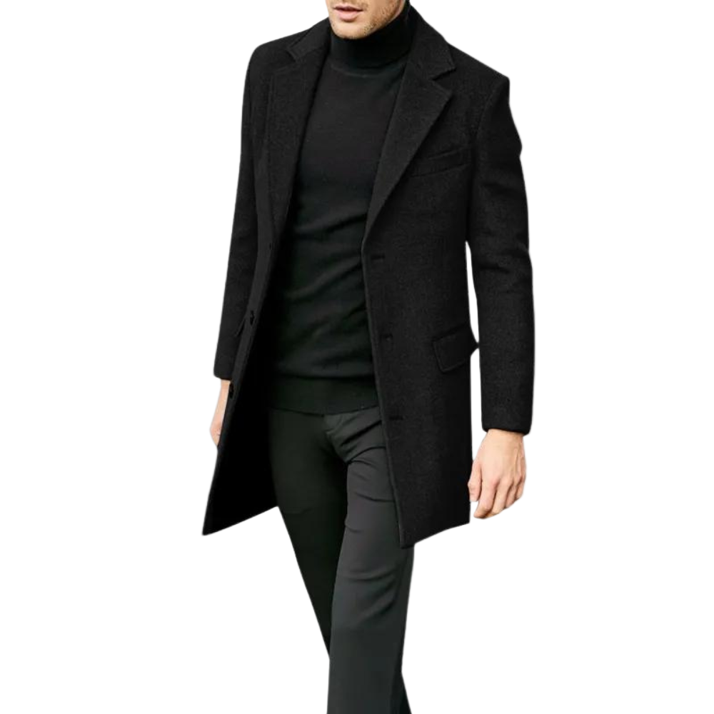 Elegant klassisk lang herrefrakk for vinteren. Perfekt businessfrakk i varmt yttertøy.