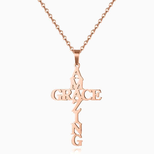 Elegant korskjede for kvinner i sølv, med gravert 'amazinggrace', perfekt som religiøst smykke og gave.