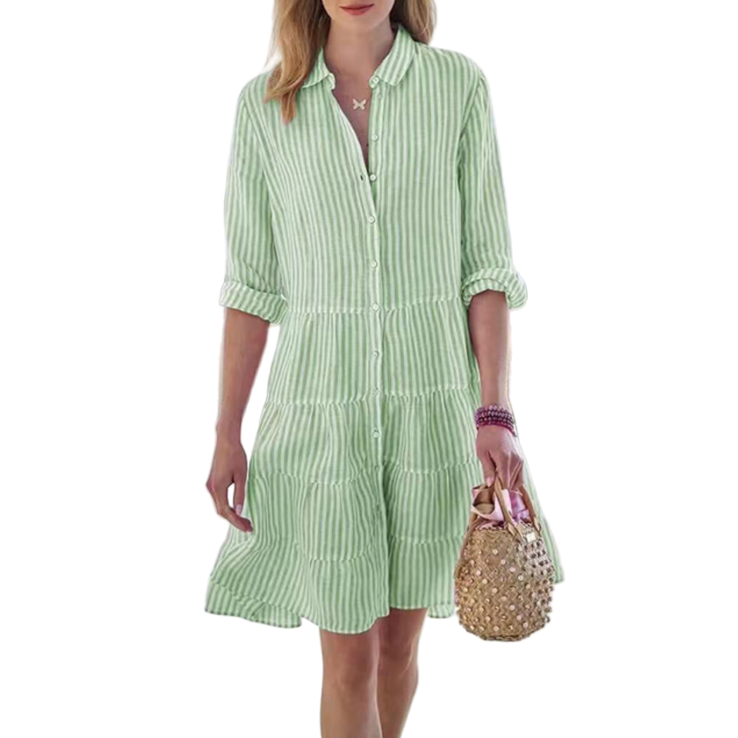 Elegant lang sommerkjole for kvinner med V-hals, perfekt for både casual dager og sommerfester.