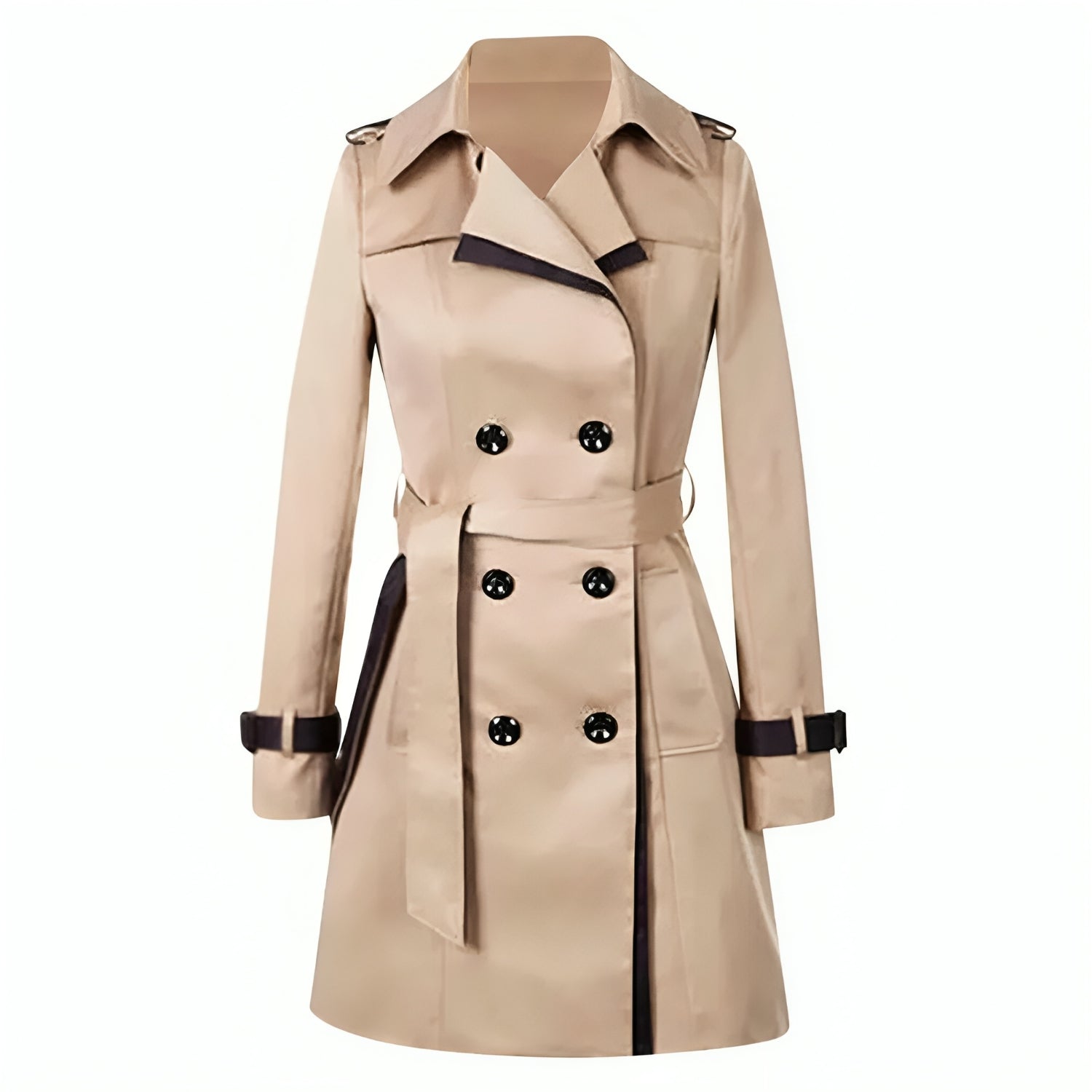 Elegant lang trenchcoat for dame. Klassisk, allsidig vår- og høstjakke i tidløs stil.