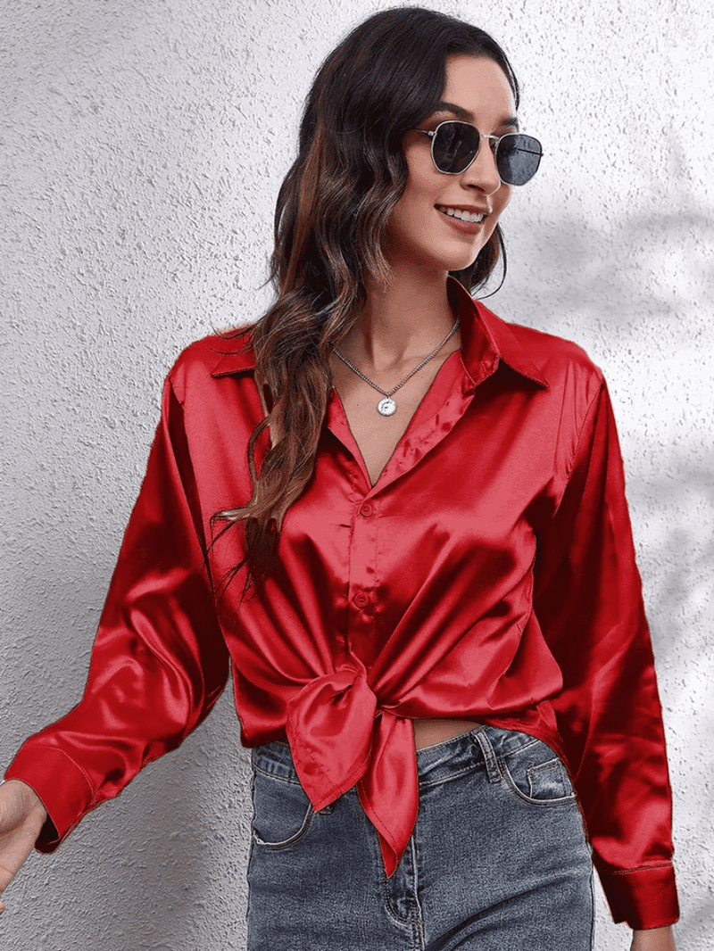 Damebluse med lange ermer, myk kvalitet, elegant utseende for jobb, fest og fritid.