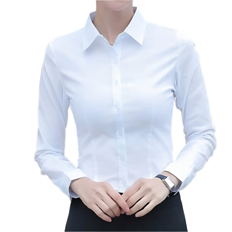 Elegant langermet kontorbluse for kvinner. Komfortabel businesskjorte og formelt arbeidstøy.