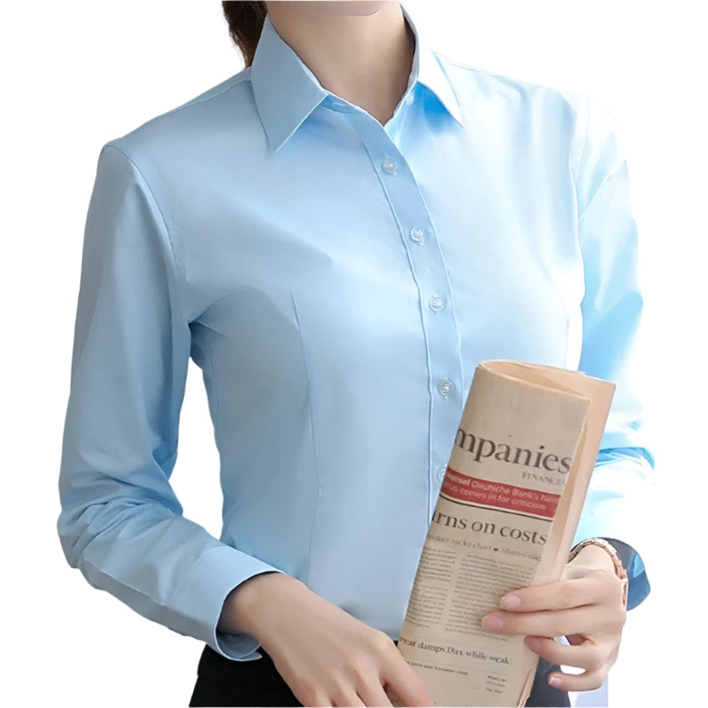 Formell damebluse med lange ermer. Perfekt for kontor og business, elegant stil.