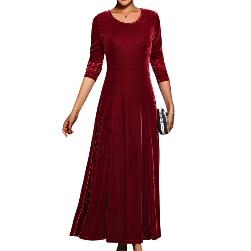 Elegant langermet midi kjole for kvinner. Perfekt a-linje hverdagskjole eller festkjole, allrounder.