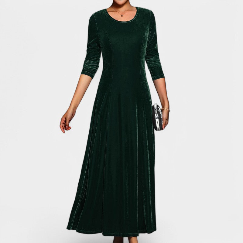 Tidløs langermet midi kjole for kvinner. Elegant og behagelig a-linje snitt, perfekt for både hverdag & fest.