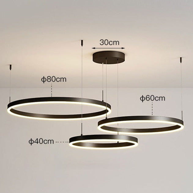 "Elegant LED ringlight taklampe i minimalistisk stil med sammenflettede ringer for moderne belysning."