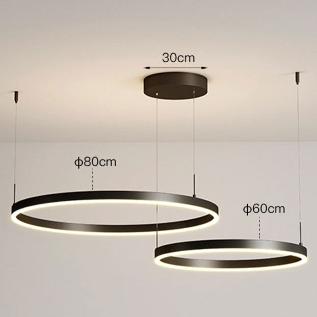 "Elegant LED ringlight taklampe i minimalistisk stil med sammenflettede ringer for moderne belysning."