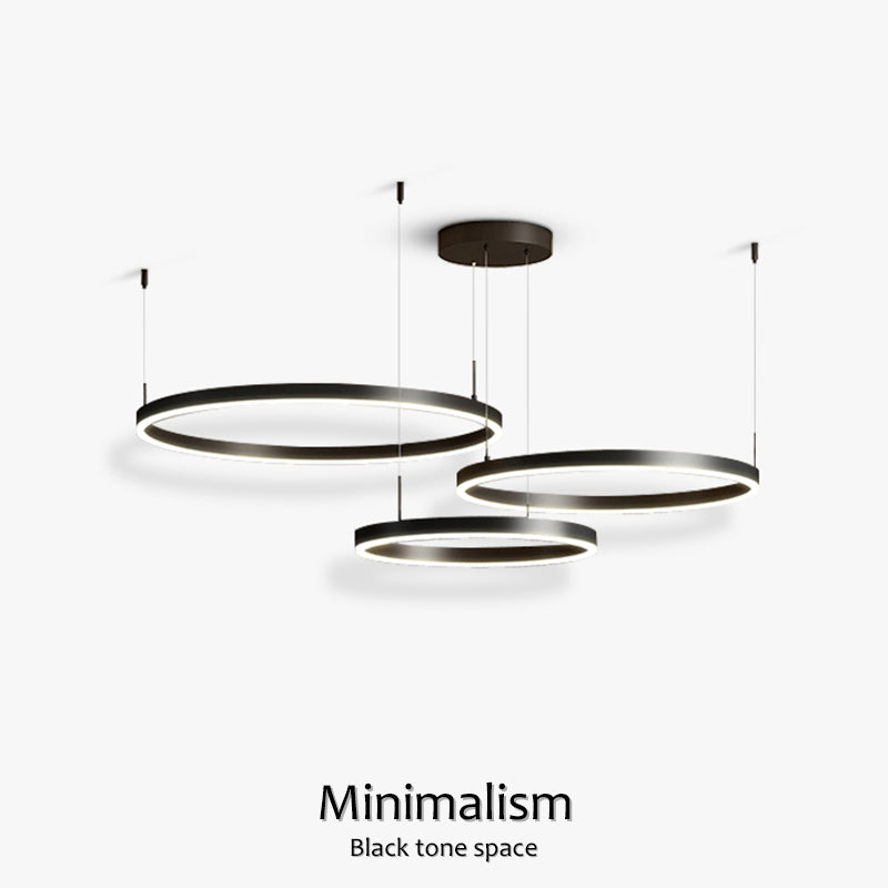 "Elegant LED ringlight taklampe i minimalistisk stil med sammenflettede ringer for moderne belysning."