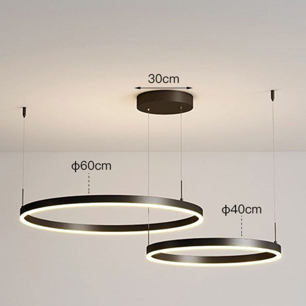 "Elegant LED ringlight taklampe i minimalistisk stil med sammenflettede ringer for moderne belysning."