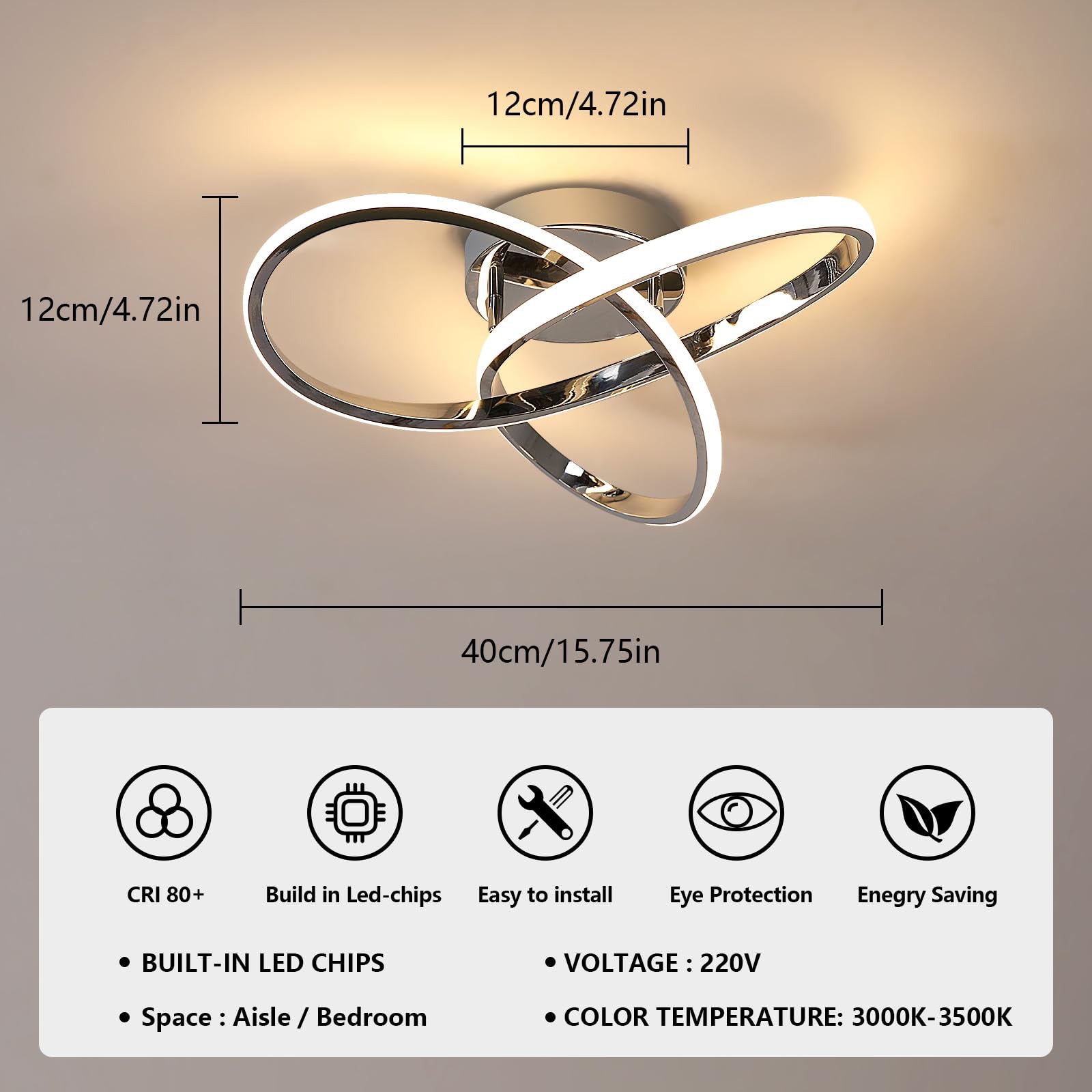 Detaljert bilde av moderne LED-taklampe. Blomsterdesign skaper elegant atmosfære i ethvert rom.