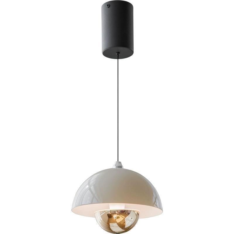 "Elegant løftbar pendellampe i pod-form med justerbar vinkel og integrert LED-lys i flere farger."