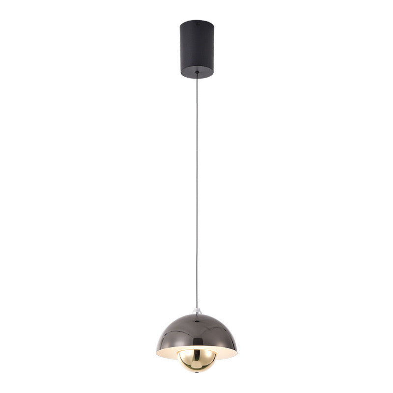"Elegant løftbar pendellampe i pod-form med justerbar vinkel og integrert LED-lys i flere farger."