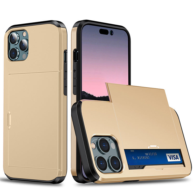 "Elegant lommebok telefonveske i svart TPU+PC med plass til kort, gir stilfull beskyttelse for iPhone, tilgjengelig i flere f