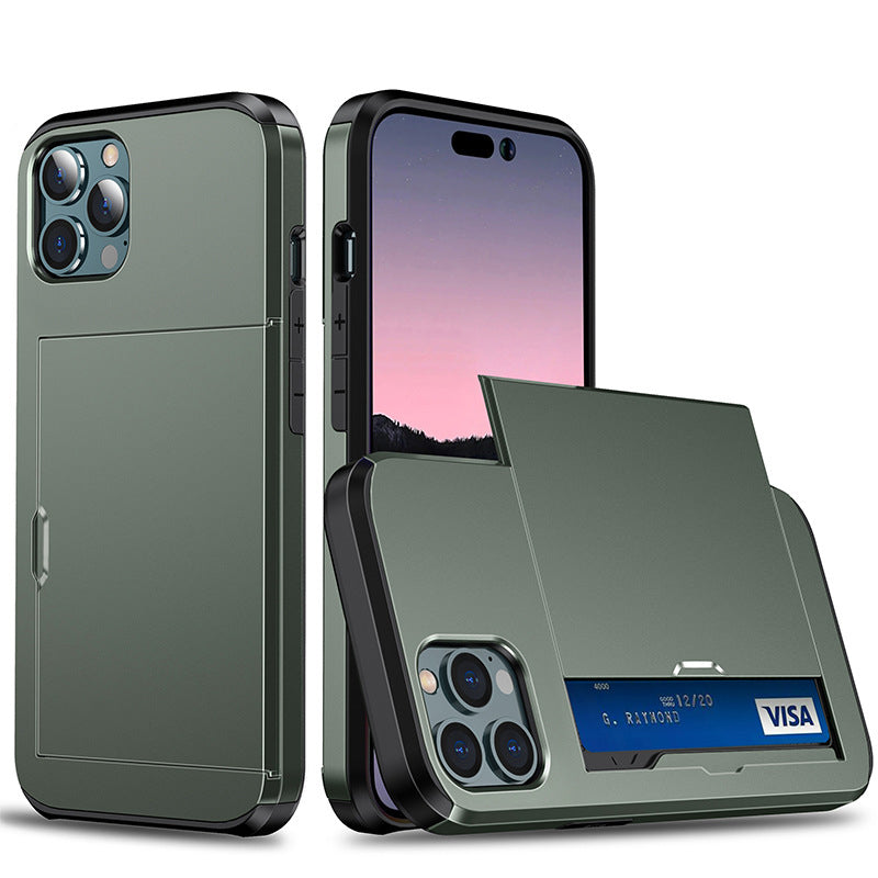 "Elegant lommebok telefonveske i svart TPU+PC med plass til kort, gir stilfull beskyttelse for iPhone, tilgjengelig i flere f