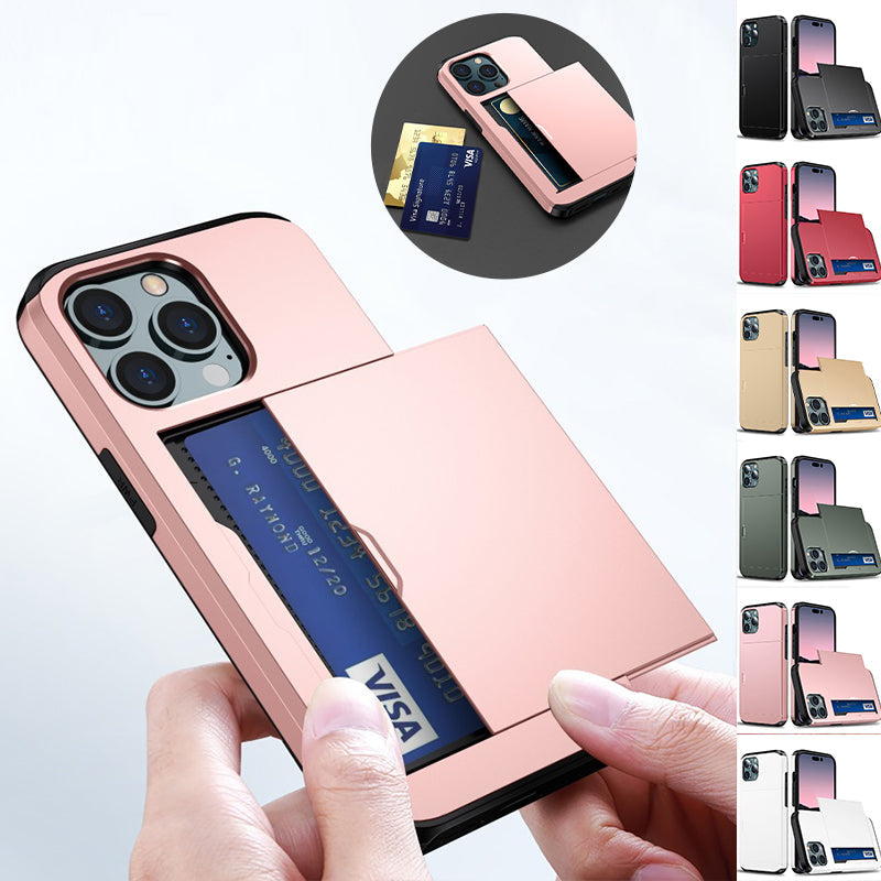 "Elegant lommebok telefonveske i svart TPU+PC med plass til kort, gir stilfull beskyttelse for iPhone, tilgjengelig i flere f
