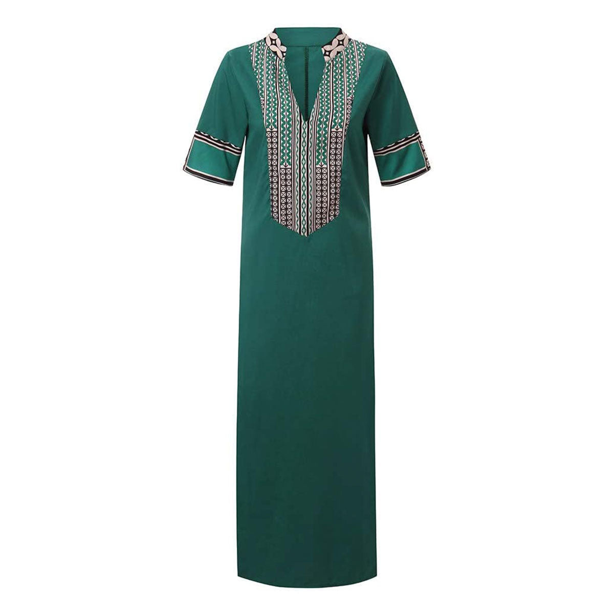 Elegant marokkansk langkjole for kvinner med V-hals. Komfortabel festkjole og hverdagskjole.