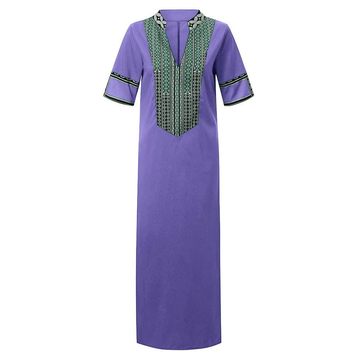 Lett og luftig marokkansk langkjole for kvinner. Elegant design med V-hals, ideell for sommeren.