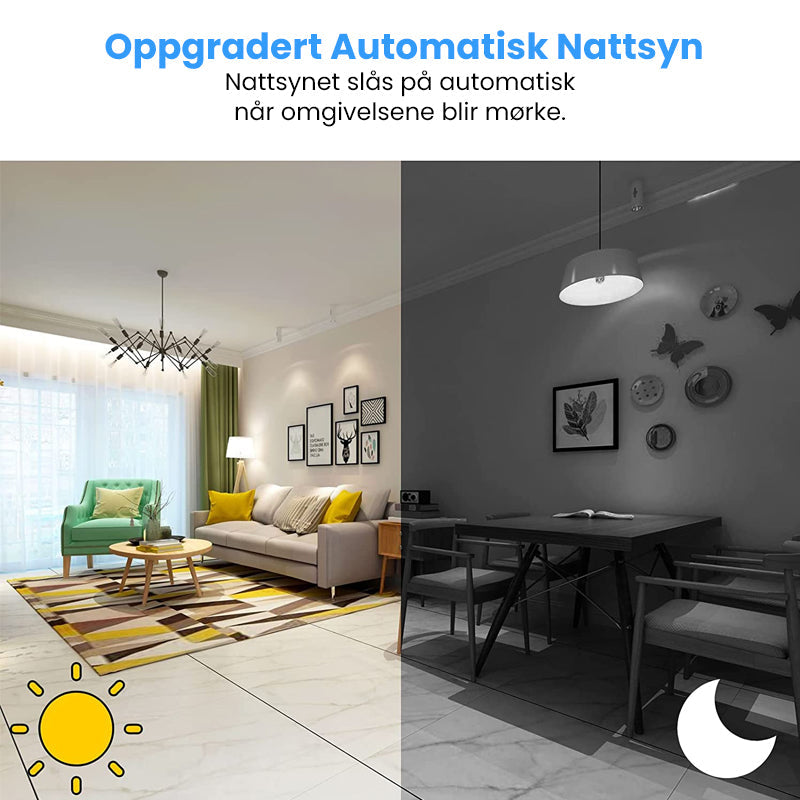 "Elegant mini WIFI-kamera med vidvinkel, nattvisjon og magnetisk base, kompakt design for sikkerhet i hjemmet."