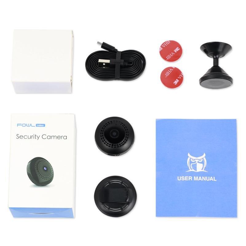 "Elegant mini WIFI-kamera med vidvinkel, nattvisjon og magnetisk base, kompakt design for sikkerhet i hjemmet."