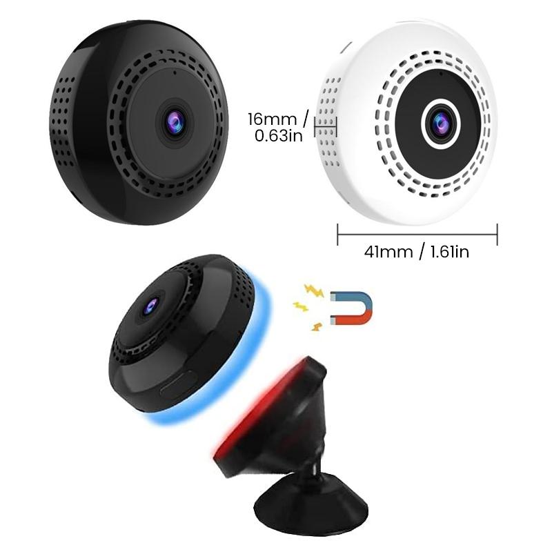 "Elegant mini WIFI-kamera med vidvinkel, nattvisjon og magnetisk base, kompakt design for sikkerhet i hjemmet."