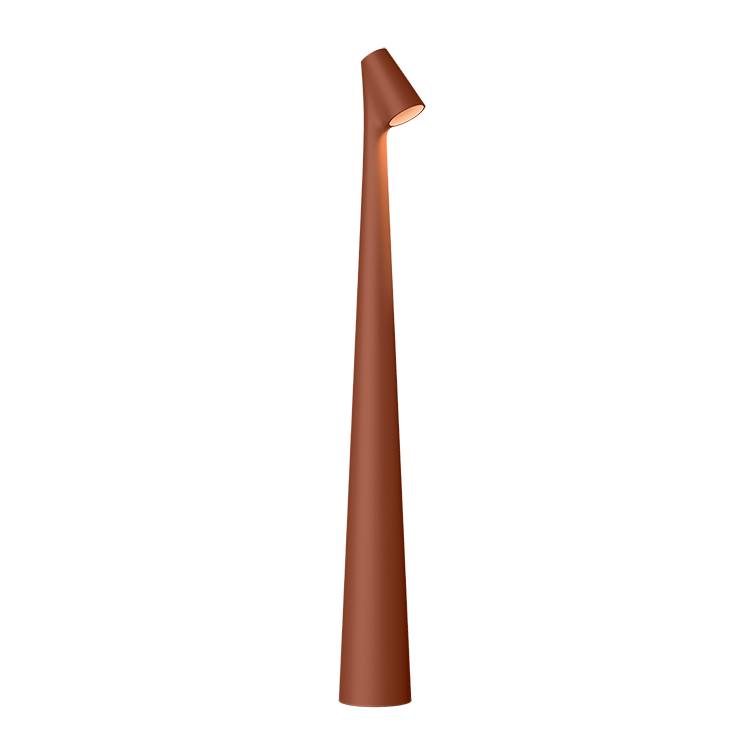 "Elegant minimalistisk bjelkelys i aluminium, trådløs og portabel, ideell som bordlampe for moderne innredning."