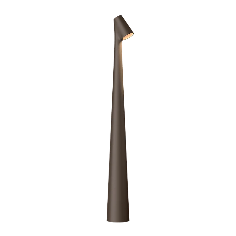 "Elegant minimalistisk bjelkelys i aluminium, trådløs og portabel, ideell som bordlampe for moderne innredning."
