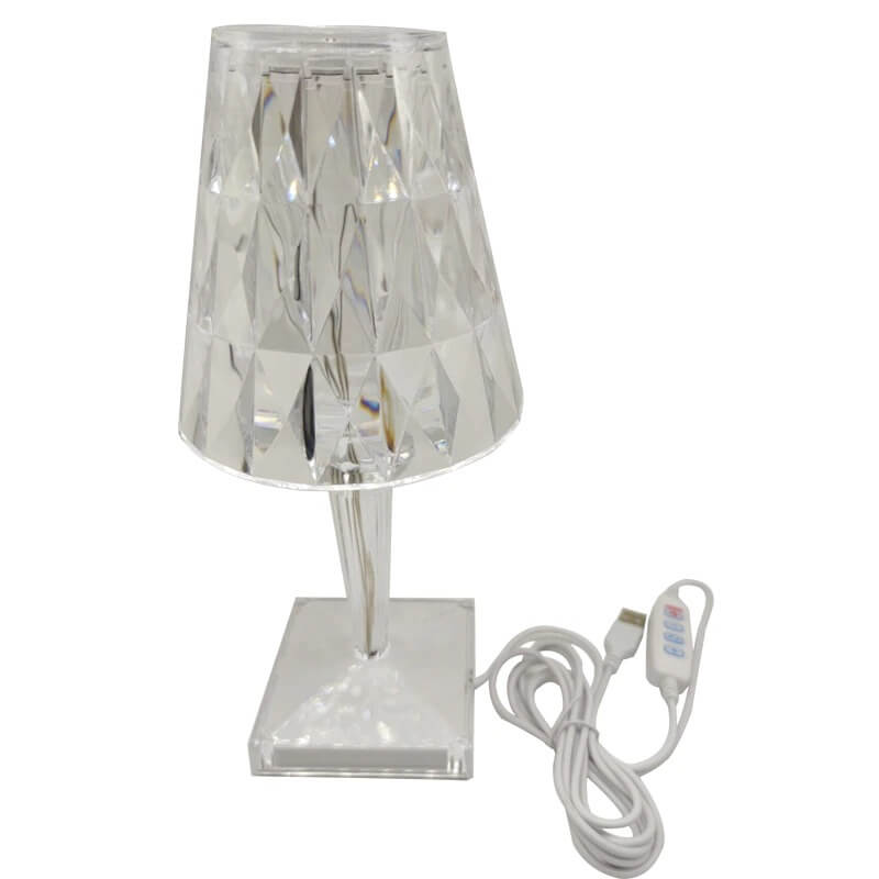 Elegant oppladbar krystall bordlampe i akryl med stemningsfull belysning for stue eller soverom.