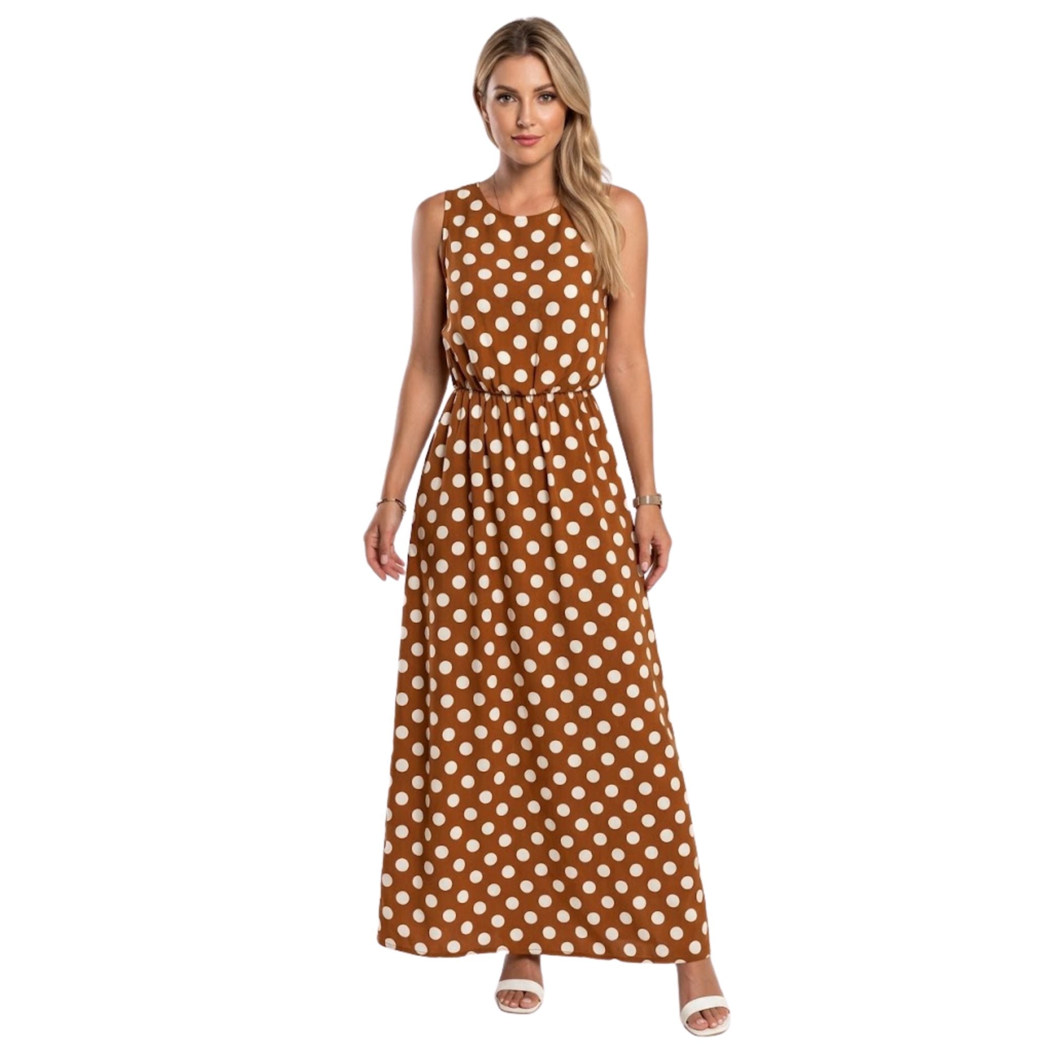 Elegant prikkete midi kjole for kvinner, perfekt for både fest og hverdag.