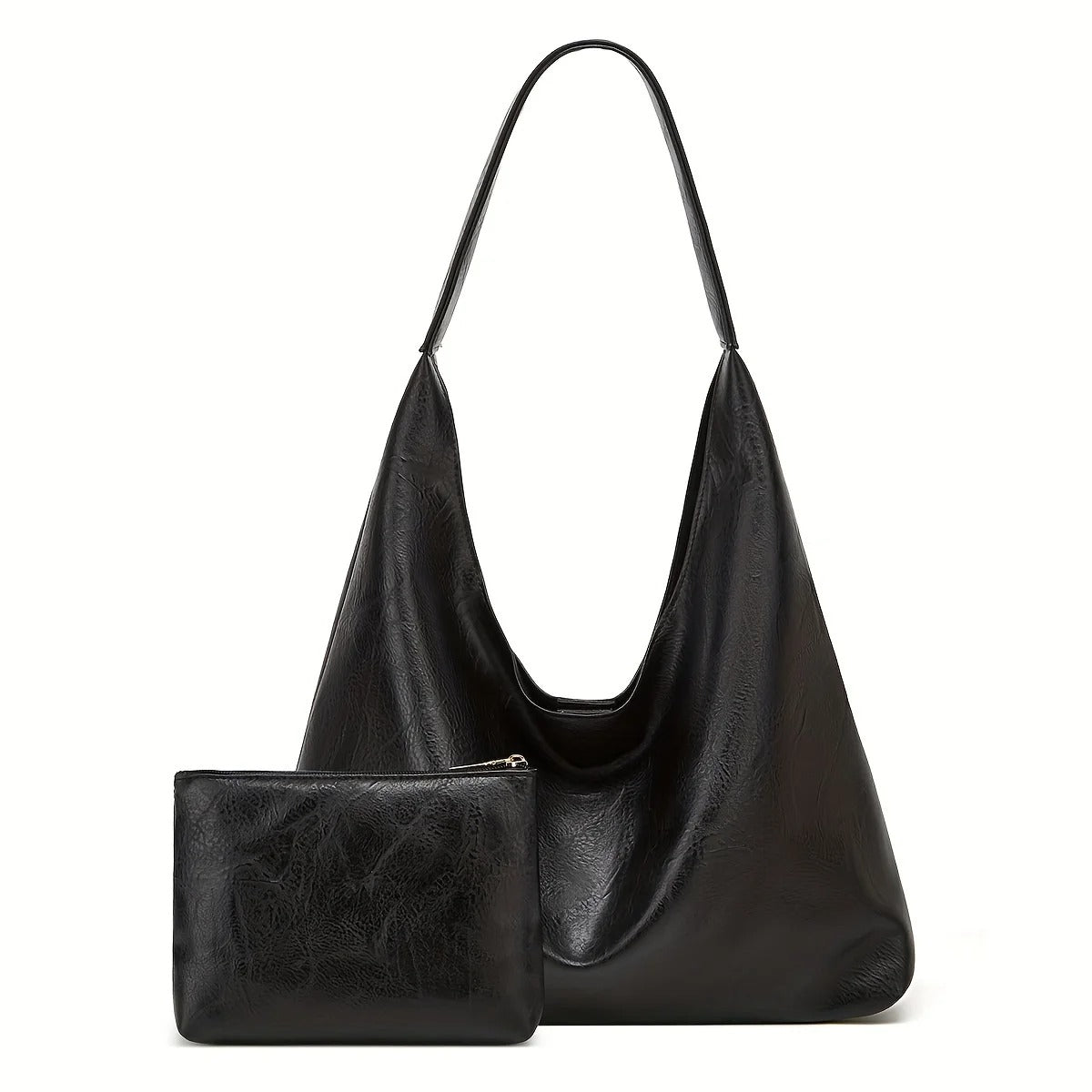 Elegant retro stor dameveske i svart, perfekt skulderveske for daglig bruk.