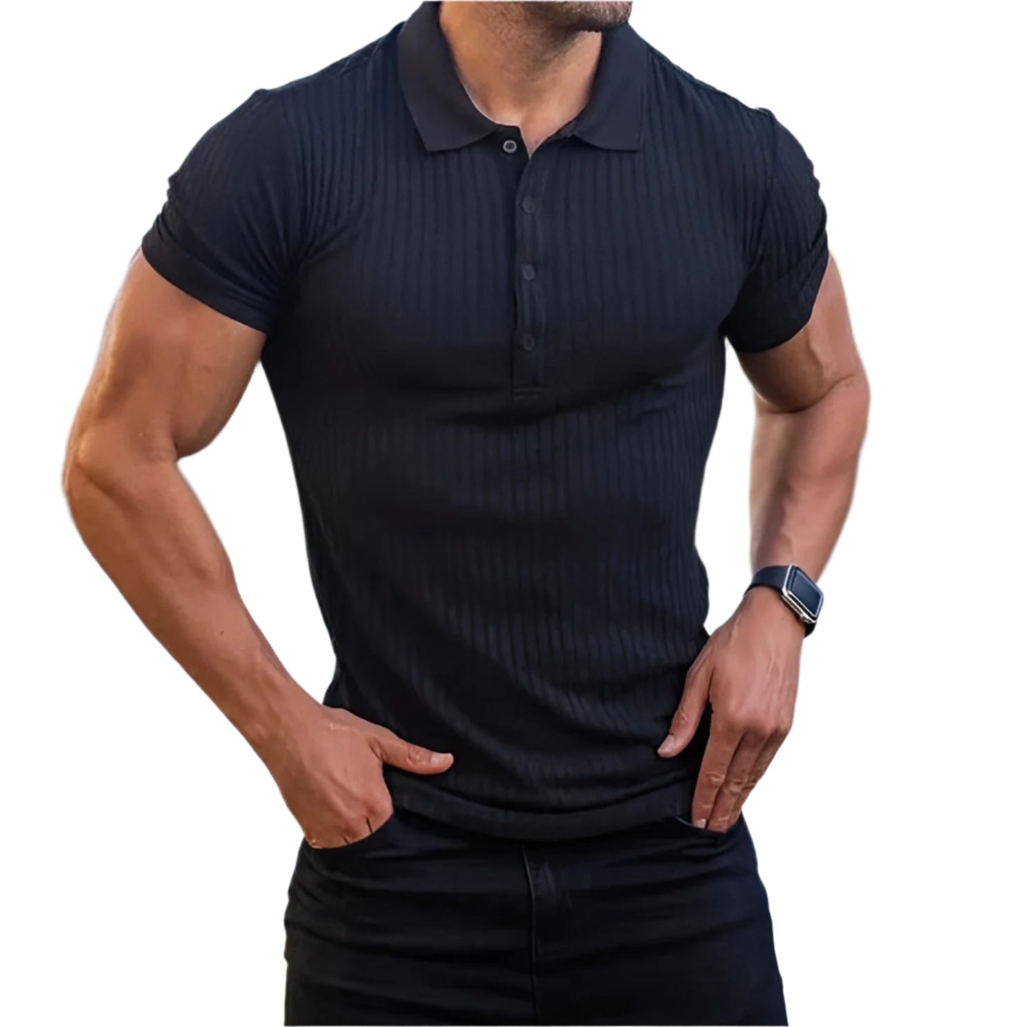 Elegant ribbet herrepolo t-skjorte i lett chiffon. Perfekt komfortabel og allsidig for vår og sommer.