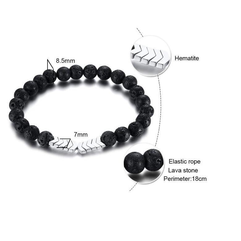 Beskyttende Sacred Arrow diffuser armbånd i lavastein og hematitt. Fremmer balanse for kvinner.