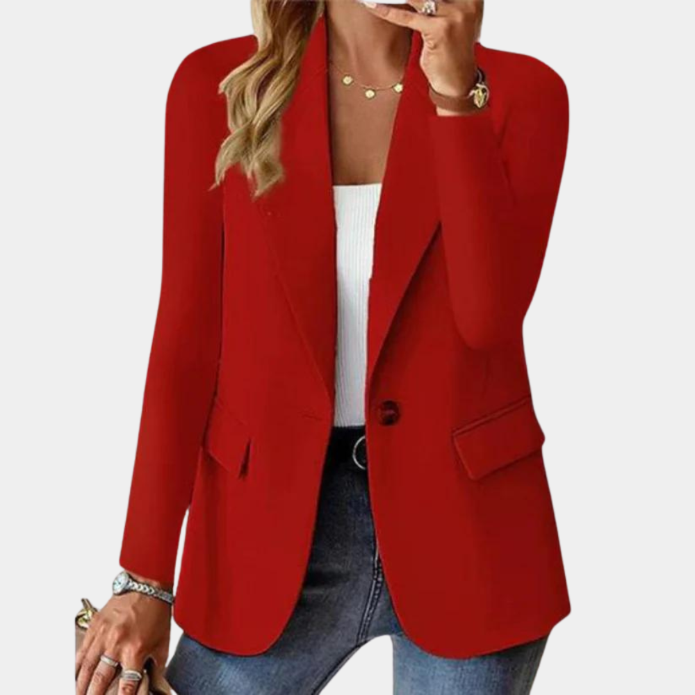 Elegant sommerblazer for kvinner i rød, aprikos eller rosa. Klassisk design, pustende stoff, perfekt for alle anledninger.