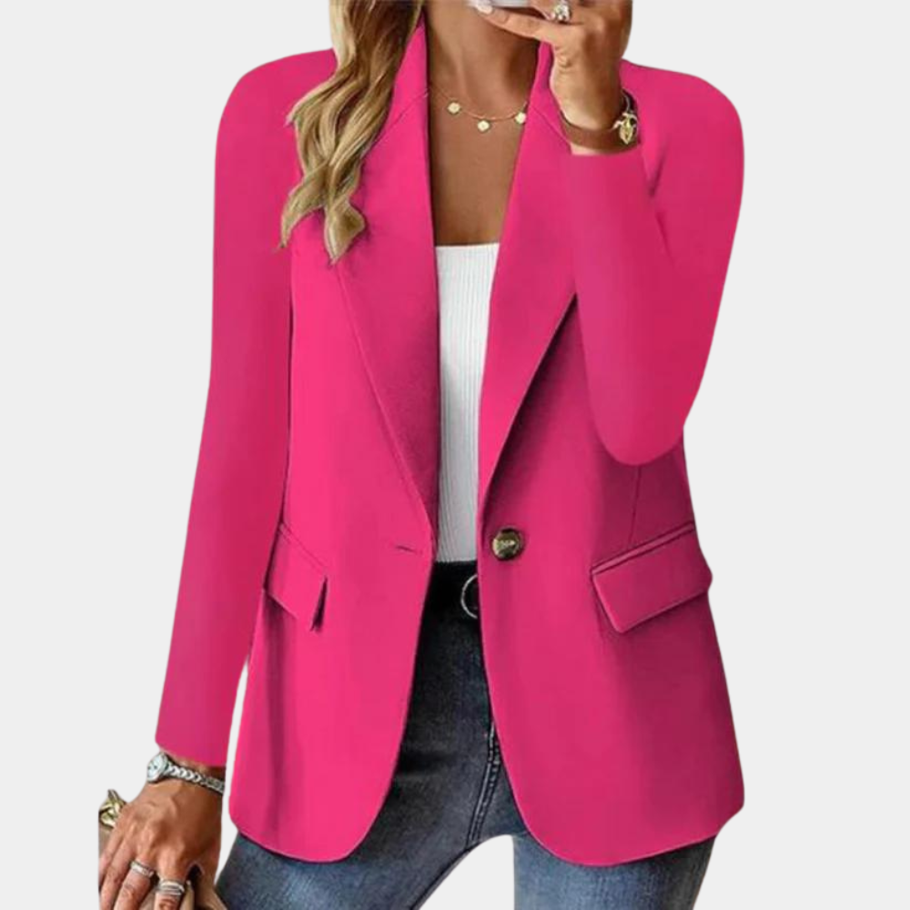 Elegant sommerblazer for kvinner i rød, aprikos eller rosa. Klassisk design, pustende stoff, perfekt for alle anledninger.