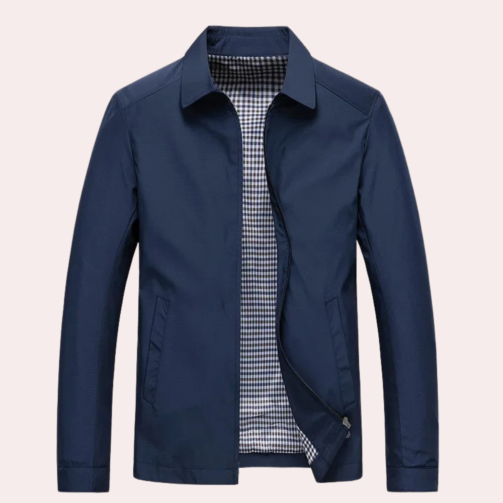 "Elegant svart Harrington vårjakke for menn, lett og stilfull, perfekt for kjølige måneder, i slitesterkt materiale."