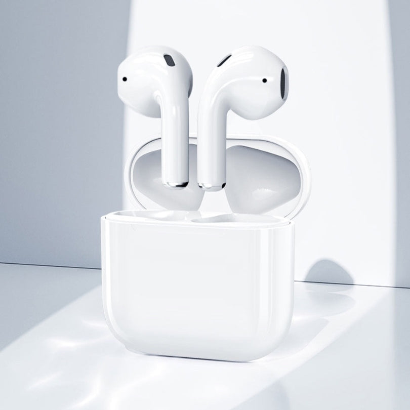 "Elegant trådløse ørepropper med HiFi lyd og Bluetooth 5.0, sorte med kompakt ladeetui, for musikkelskere."