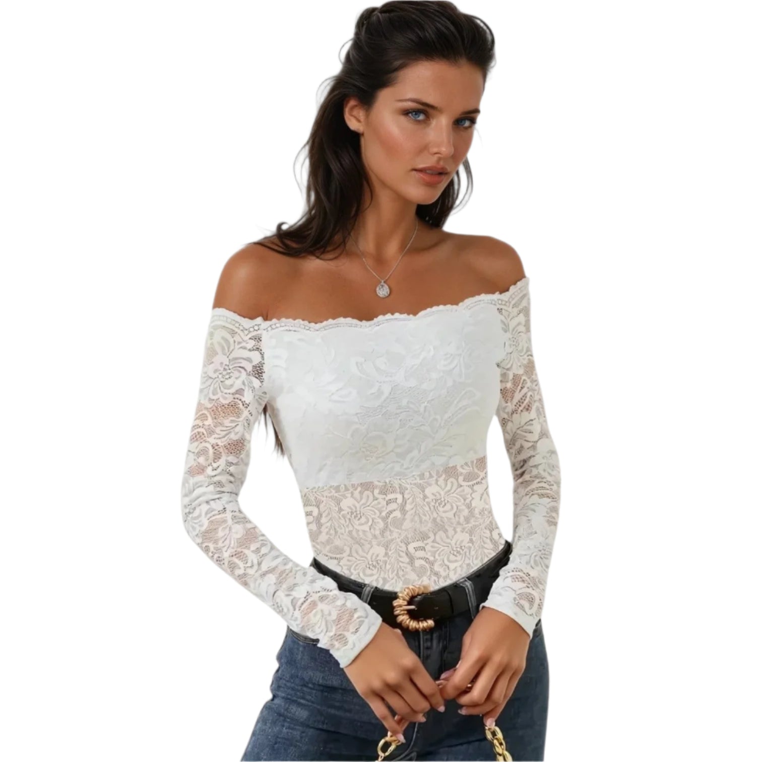 Elegant utringet blonde topp for kvinner, langermet og tettsittende. Ideell kvinnebluse.