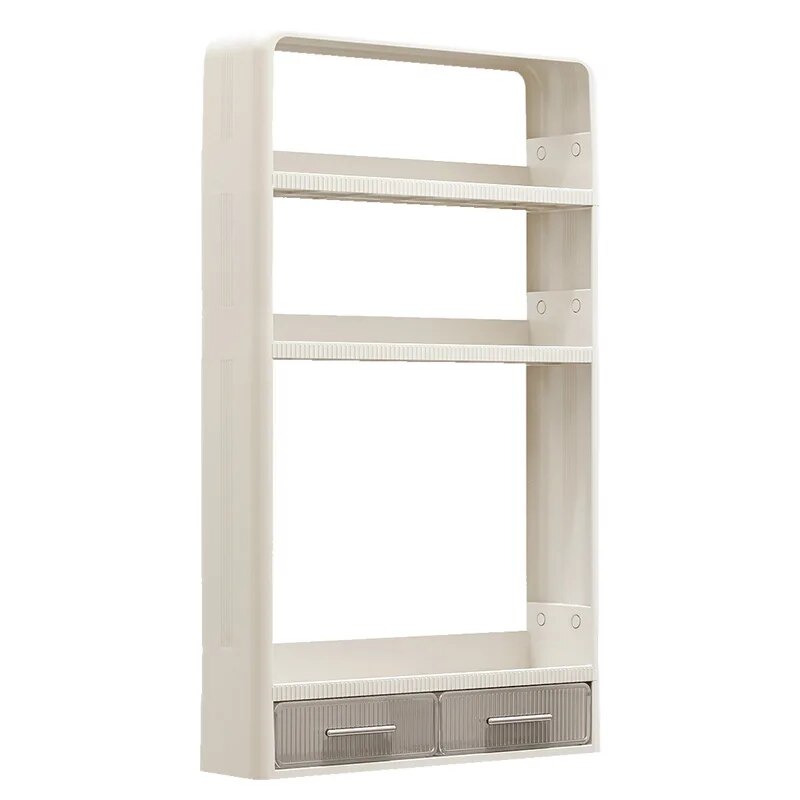 Elegant veggmontert baderomshylle med tre lag for optimal plassbesparende oppbevaring av toalettsaker.