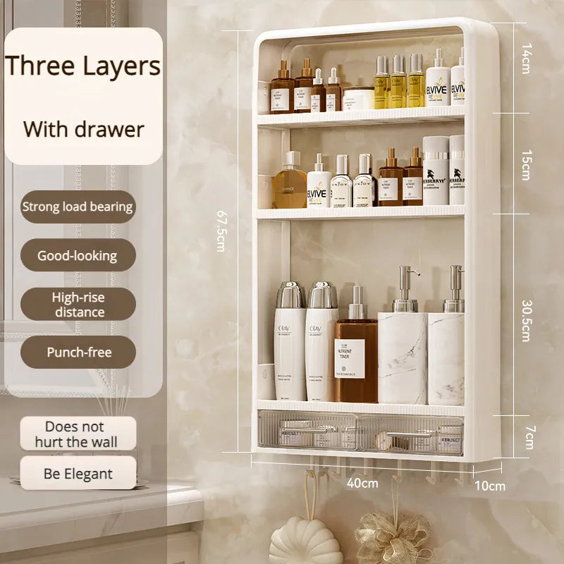 Moderne design hylle for baderommet, veggmontert løsning med tre rom for sjampo og balsam.